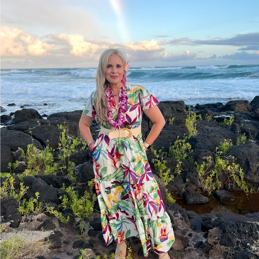 Tropical cotton floral tiered maxi dress size 4 - Picture 3 of 7